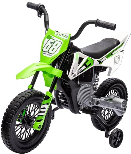12V Electric Kids Motorcycle, Ride on Motorcycle with Twist Grip Throttle, Treaded Tires, Training Wheels, Music, 3.1mph Top Speed, Ages 3-6 Years Old, Green