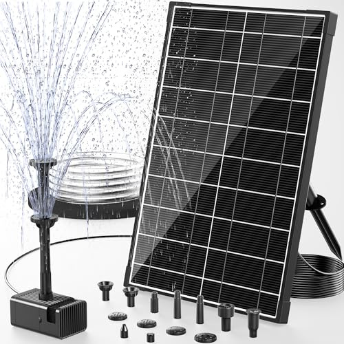 POPOSOAP Solar Fountain Pump, 8W Solar Water Pump for Garden Pond Features | High-Conversion Glass Solar Panel, 8 Spray Nozzles, Low-Water Auto Stop & 2 Filter Sponges, 360° Bracket for Bird Bath