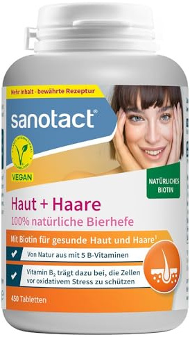 sanotact Bierhefe Tabletten 400 Tabletten • 100% natürliche Bierhefe vegan • Mit Biotin für schöne Haare & gesunde Haut • 6 B-Vitaminen • Auch für Hunde geeignet • Hefetabletten