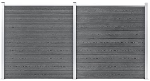 Mokuyary Clôture de jardin WPC 353 x 186 cm Gris WPC avec élément de clôture biseauté Protection contre le vent Clôture à lamelles Clôture en lamelles