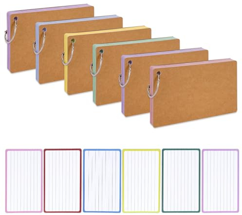 360 stycken indexkort med ring, indexkort A7 7,6 × 12,7 cm linjerat, ordförråd alternativ, stabil 150 g/m² inlärningskort för skola, studie, ordförråd, anteckningar och testförberedelse