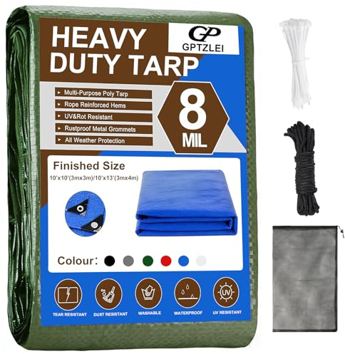 3 x 4m Tarpaulin Waterproof Heavy Duty for Outdoor 120GSM UV/Tear Resistant | Thick PE Tarp Sheet Cover with reinforced metal eyelets, suitable for garden furniture, vehicle protection and camping –green