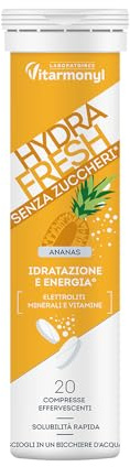 Hydrafresh Compresse Effervescenti Idratazione – Elettroliti, Magnesio, Calcio, Vitamine C e B – Integratore Energetico Senza Zuccheri Gusto Ananas – 20 pz - Vitarmonyl