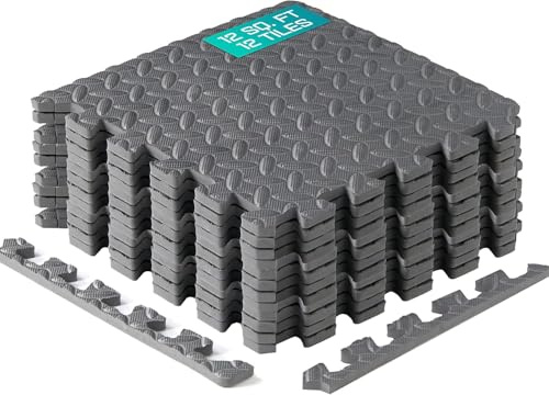 Yes4All Tapis Emboîtables en EVA, Dalles de Sol en Mousse, Revêtement de Sol en Mousse avec Bordure pour Meubles, Espace de Vie, Salon, Garage - Gray, 1.02 m2