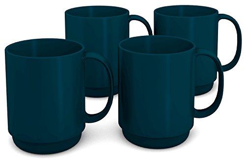 Ornamin Becher mit Henkel 300 ml petrol 4er-Set (Modell 510) / Mehrweg-Becher Kunststoff, Kaffeebecher