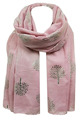 World of Shawls Silver Foil Mulberry Tree Print Fashion Scarf (Baby Pink)