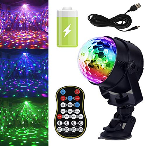 GCBTECH mini Luci Discoteca Con Batteria Ricaricabile LED Colorate Palla 15 colori Effetti Luce Musica Attivata Strobo Luce da Palco con Telecomando per DJ, Bar, Club, Festa, Car, Regalo