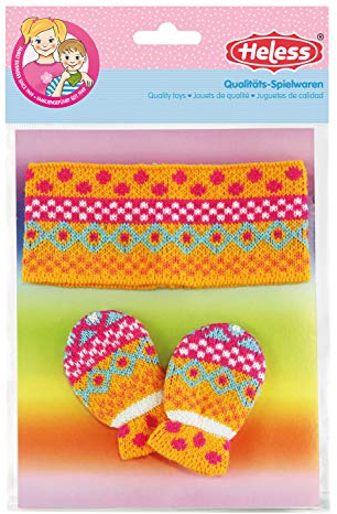 Heless 1811 - Kleidungszubehör für Puppen im Design Jolly, 2 teilig mit Fäustlingen und Stirnband, Größe 28 - 35 cm