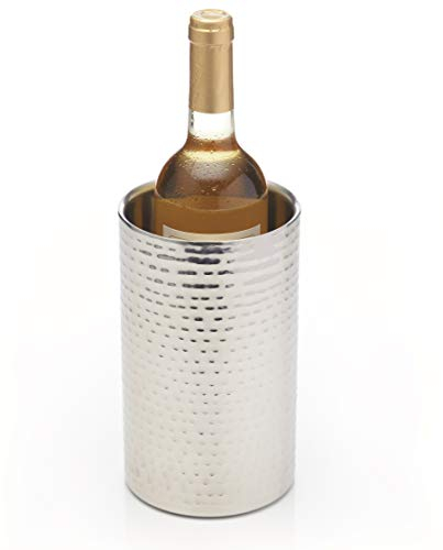 BarCraft Weinkühler, doppelwandiger Edelstahl Champagnerkühler, 12 x 20cm, gehämmertes Finish, Silber