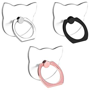 Transparent Cat Cell Phone Ring Holder Kickstand,360 Rotation Clear Cat Cell Phone Finger Ring Grip Stand for Phones,Pad