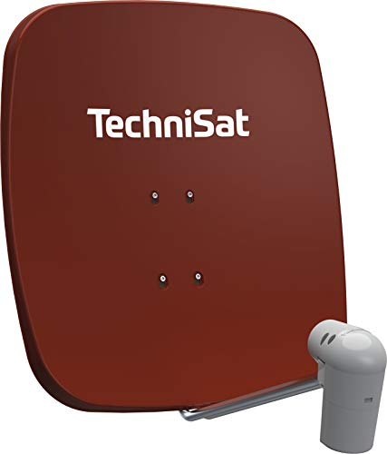 TechniSat SATMAN 65 Plus - Antenne parabolique pour 2 abonnés (Miroir Satellite 65 cm avec Support de mât et UNYSAT-Twin-LNB dans Un boîtier de Protection Contre Les intempéries) Rouge