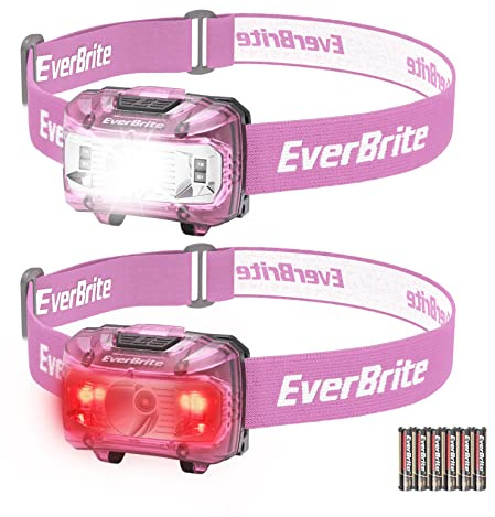 EverBrite LED Head Torch Battery Powered, 150-300 LM Lightweight Headlamp with 5 Lighting Modes, Headlight for Camping, Running, Cycling, Fishing, Hiking, Reading(2 Pack, Pink)