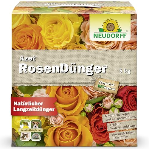 Neudorff Azet RosenDünger – Bio Rosendünger mit 100 Tagen Langzeitwirkung sorgt für langanhaltend farbenfrohe Rosen, Stauden und Blütenpflanzen, 5 kg