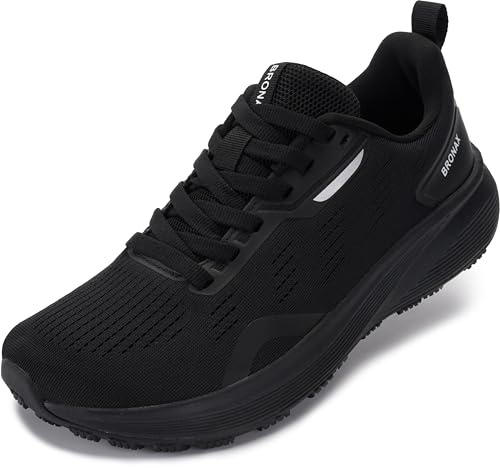 BRONAX Wide Tennis Shoes for Women Lace up Round Toe Comfortable Stylish Size 8w Athletic Gym Lightweight Sneakers Female Pregnancy Maternity Training All Black 39