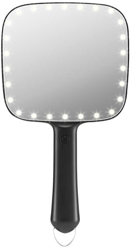 OWBIA Lighted LED Handheld Mirror with Point Light, Battery-Operated Portable Makeup Mirror, Black