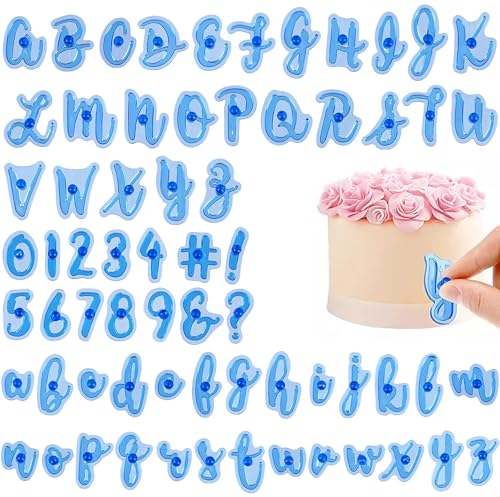 Fondant Ausstecher, 66-teiliges Alphabet-Ausstechformen-Set Keksstempel Buchstaben Kuchenfondant Druckform mit Wiederverwendbar Buchstabe, Zahlen zum Torten Dekorieren, Backzubehör, Blau