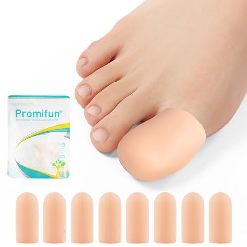 Promifun Soft-Gel-Zehenkappen–4 Pair Großzehenschutz für Männer und Frauen, gepolsterte Zehenkappen zur Linderung fehlender/eingewachsener Zehennägel, Hühneraugen, Blasen und Hammerzehen (L)