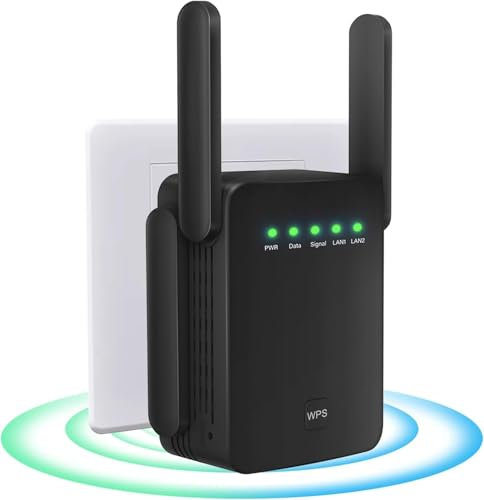 Repetidor WiFi, Extensor WiFi, Amplificador de señal WiFi, 4 Antenas, 2 Puertos LAN, Cobertura de hasta 300 Metros Cuadrados, para el hogar y la Oficina, fácil de Instalar