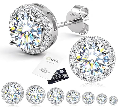 Delzzad Moissanite Earrings for Men, Solid S925 Sterling Silver and 18K Golden Plated Halo Stud Earrings for Women Valentine's Day Mother's Day - D Color VVS1 Hypoallergenic Dainty Moissanite Jewelry for Sensitive Ear, 6.5mm(1ct*2)