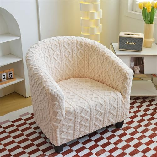 Hearda Housse Fauteuil 1 Place, Jacquard en Peluche Extensible Housse Fauteuil, Housse Fauteuil Club, Housse Fauteuil Cabriolet, Lavable Housse de Canapé, Protecteur de Tub Chair (Blanc cassé)