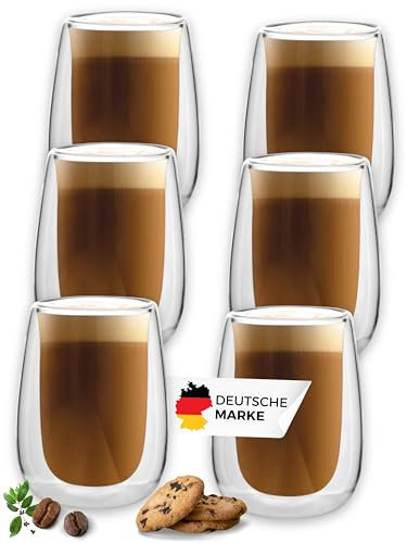 LAPRESO® Cappuccino Tassen doppelwandig 6er Set 250ml - Doppelwandige Cappuccino Gläser modernes Design Kaffeetassen Teegläser aus Borosilikatglas