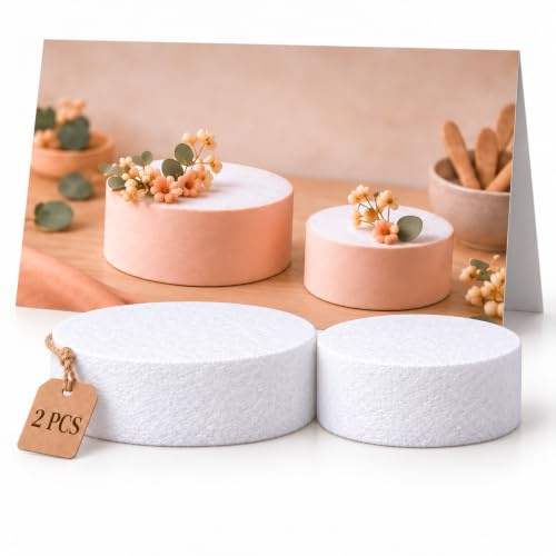 PartyKindom Lot de 2 mousses à gâteau rondes à 2 étages - Fausse couche de gâteau en mousse - Pour la présentation - Ronds - Blanc