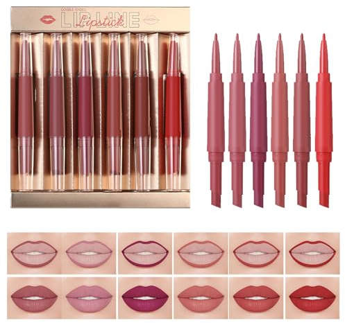 Combo de Lápiz Labial y Delineador de Labios,Set De 6 Lápices Delineadores Labiales Y Tintas Labiales Mate De Maquillaje - Kit De Maquillaje De Labios Brillo Impermeable Regalo