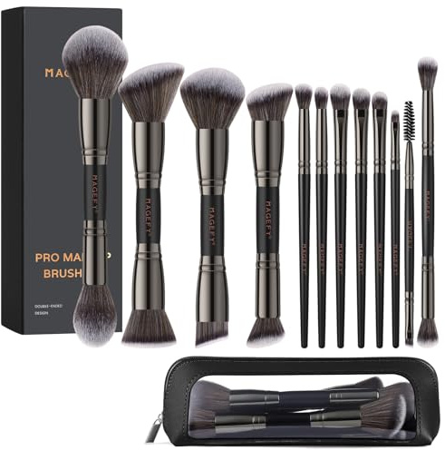 Penselset makeup MAGEFY professionell 12-delad sminkborste set kosmetisk borste set foundation ögonskugga blandningspensel med premiumfodral