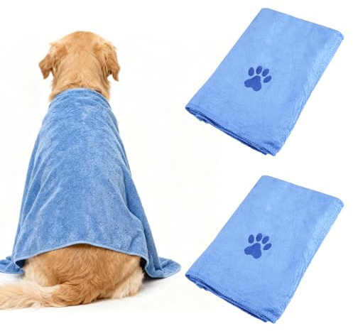 Lot De 2 Serviette Pour Chien Extra Absorbante, 50 X 100Cm Serviette Chien Douce, Serviettes Pour Chien Extra Absorbantes Avec Motif Patte, Serviettes En Microfibre Pour Chien Avec Chiens, Chats