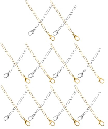 AKOOSY 20 stycken förlängningskedjor med hummerlås för armband och halsband, justerbara förlängningar, för skapande, gör-det-själv-smycken, dekorativa tillbehör, vitt och guld