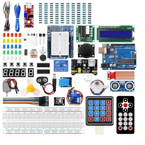 Yhenlovtt Per Arduino R3 Super Starter Kit con componenti e sensori completi, per principianti che imparano progetti elettronici e robotica (UNO-1)
