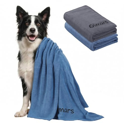 Gimars Super Absorbent Dog Towel, Microfibre Dog Drying Towel for Faster Drying, Soft Quick Dry Pet Towel, 2 Pack, 75 x 35 cm