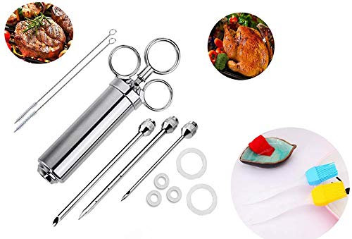 Becho iniettore per carne per marinata con 3 aghi, iniettore per barbecue in acciaio inox 304, siringa professionale per alimenti(60 ml)