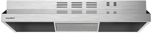 COMFEE' CVU30W2AST Range Hood 30 Inch Ducted Ductless Vent Hood Durable Stainless Steel Kitchen Hood for Under Cabinet with 2 Reusable Filter, 200 CFM, 2 Speed Exhaust Fan Silver