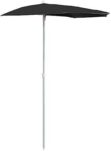 vidaXL Demi-parasol de Jardin avec Mât Parasol de Patio Pare-soleil de Terrasse Parasol d'Extérieur Anti-UV Anti-décoloration 180x90 cm Noir