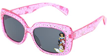 Disney Girls Princess Sparkle Kids Rectangular Sunglasses, Crystal Pink/Glitter Injection, 49