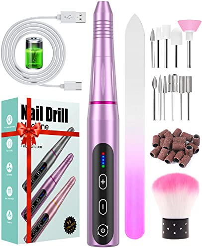 Torno para Uñas sin Cable Profesional, Seguro, Potente, 11 en 1 lima electrica uñas, Kit de Manicura y Pedicura Eléctrico Profesional, Velocidad Ajustable, Set de Manicura para Salón DIY