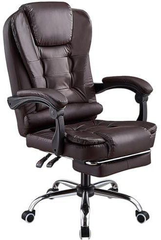 Panana Office Chair Gaming Swivel Adjustable Height Recliner PU Leather Executive Chair with Footrest (Brown)