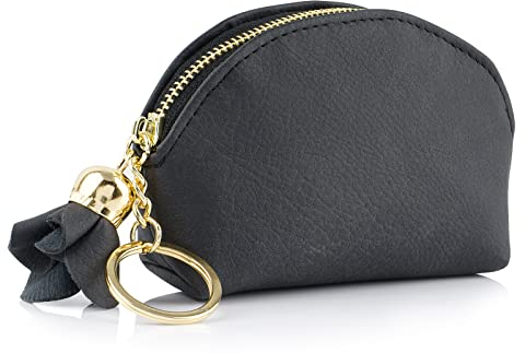 BETESSIN Portamonete Mini Donna Ragazza in PU Portafoglio Piccolo Carino con Cerniera Fiori Portachiavi Sacchetto Regalo 13x8x3 cm Nero