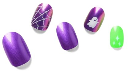 NAILOG Semi Cured Gel Nail Strips, Halloween Extra Long Nail Polish Strips (20 Pieces), Long Lasting Semi Cured Nail Stickers with Soft Glossy Gel Finish, Running Ghost