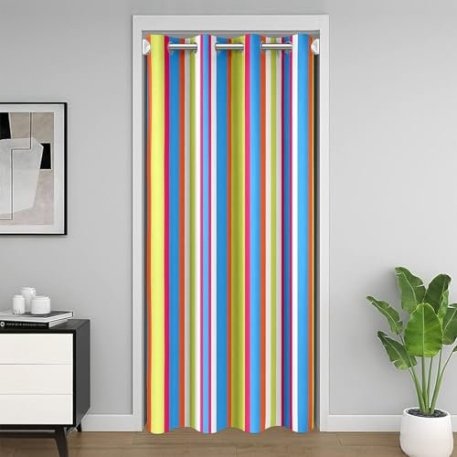 Homemissing Closet Door Cover Curtain for Bedroom 106x203cm Geometric Door Curtain for Doorway Privacy Strip Lines Room Divider Curtain Cover Vintage Yellow Blue Window Treatments
