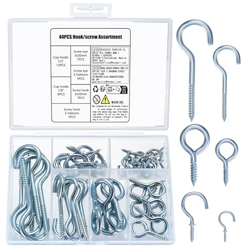 Hmkesoteric 44 Pièces Crochet à Visser: 12 Crochet de Plafond Bois, 12 Crochets Vis à œillet, 20 Crochets à Visser, Crochets Vis Charge Lourde pour Suspendre Paniers à Plantes, Lanternes, Tasse