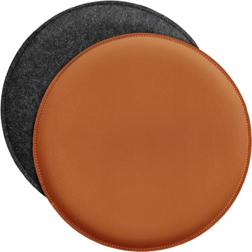 Miqio Design Sitzkissen | Wendekissen Rund aus Filz und Kunstleder | Stuhlkissen ø35 cm | 2er-Set | Sitzauflage für Bank und Stuhl | Dunkelgrau-Cognac