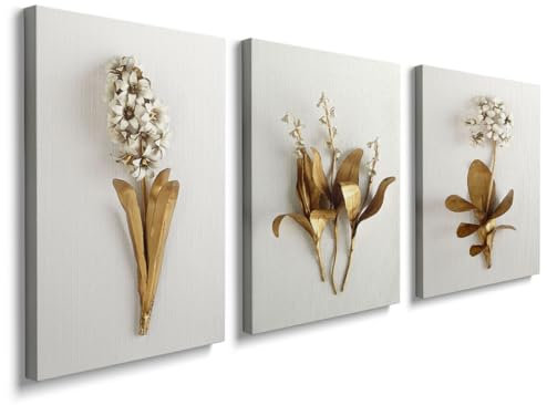 Canvas Wall Art 3 Panels Framed Abstract Autumn Flower Art Pictures Printing Poster Canvas Prints Wall Decor for Bedroom Living Room Bathroom Office Ready to Hang 30x40cmx3 Pcs, YH089