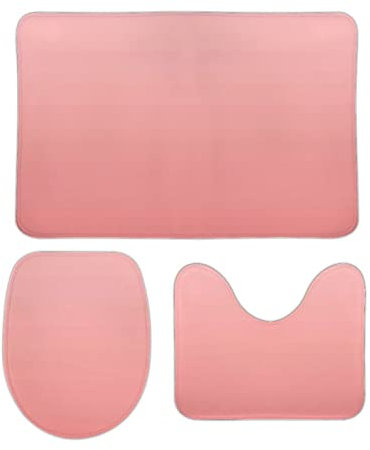 Badteppich-Set 3-Teilig Rosa Und Helles Korallen-Ombre U-Förmiger Teppich Wasserabsorbierend Badezimmer Vorleger 3-Teiliges Weiches Badvorleger Toilettensitz Dreiteiliges Für Badewanne Dusche