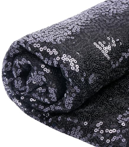 YIEMI Tessuto con paillettes, tessuto con paillettes per abbigliamento alla moda, decorazione di giocattoli, tovaglia con paillettes e fai da te ecc. (1 yard, nero)