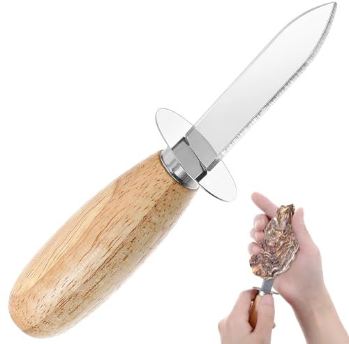 Apausvcm Oyster Shucking Knife, Stainless Steel Oyster Shucker with Wooden Handle Oyster Clam Shucking Opener Seafood Scallops Opener Tool for All Kinds of Shells and Oysters