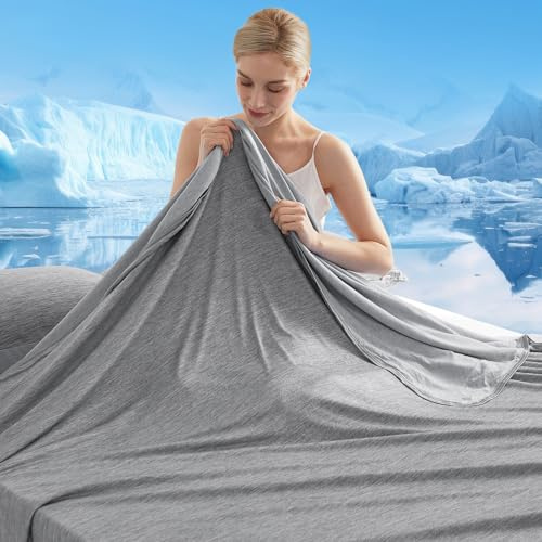 Marchpower Kylfilt 229 x 274 cm, lätt sommarfilt med japanska Arc-Chill Q-Max>0,5 kylfibrer, tar upp kroppsvärme, 2-i-1 dubbelsidig barnfilt filt filt soffpläd resefilt – grå
