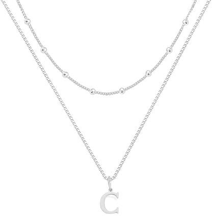LUXYSODE Initial Necklaces for Wome S925 Silver Letter Necklace Tiny Silver Initial Pendant Name Necklace A-Z Personalized Gift Trendy Jewelry (C)