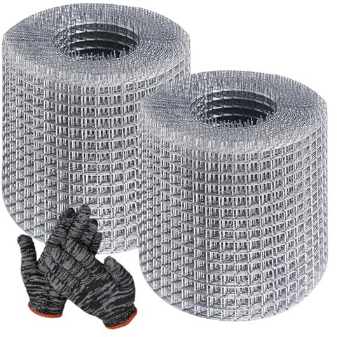 2 rouleaux de grillage métallique en acier inoxydable : WANDGU 10 cm x 8 m Grillage métallique avec gants, grillage métallique à mailles fines pour combler les espaces, protection contre les rongeurs,